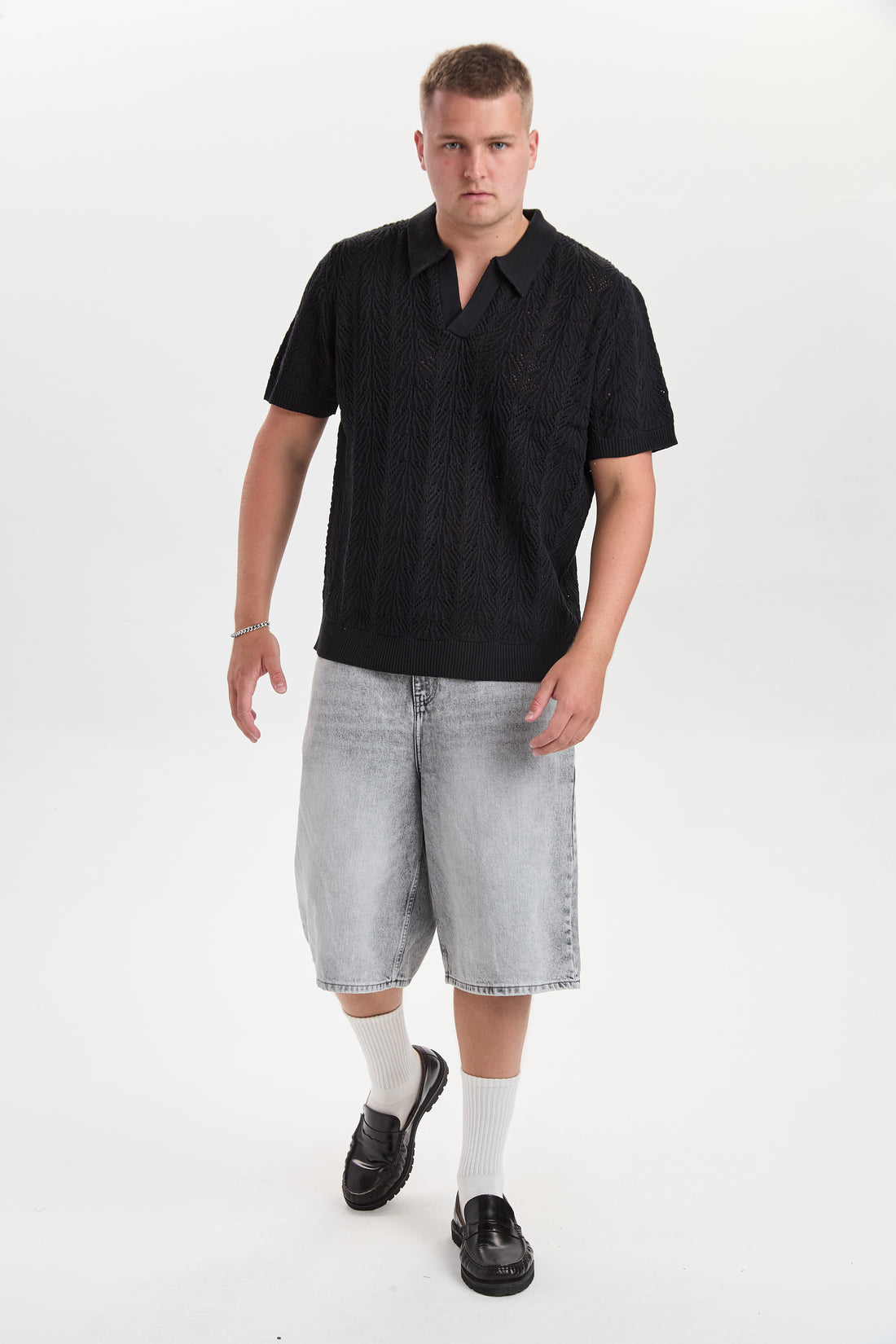 DXFane Black Chrochet Knit Polo